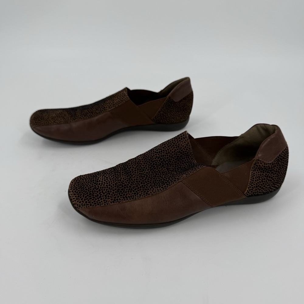 Sesto Meucci Women's 8.5M Brown Leather Animal Print Slip On Loafers Italy